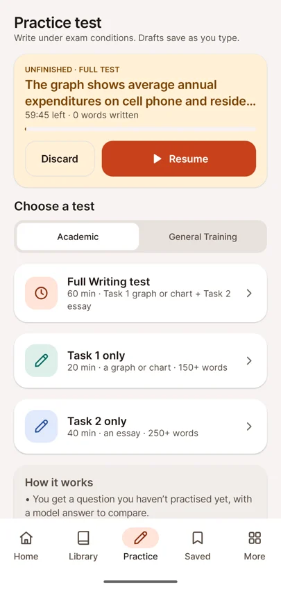 Unfinished test with Resume and Discard